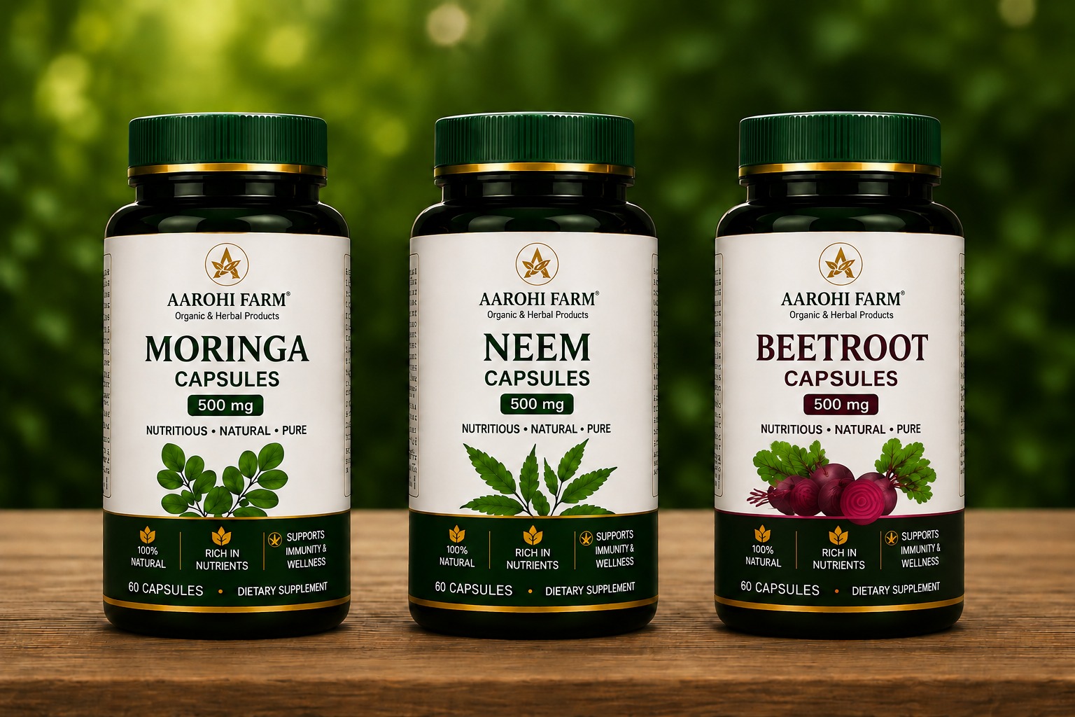 Herbal wellness capsules – Moringa, Neem, Amla